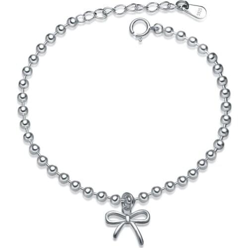 925 Sterling Silver Bracelet Bow Pendant Beads Pendant Silver Hand Jewelry Charm Woman With Jewelry Bracelet