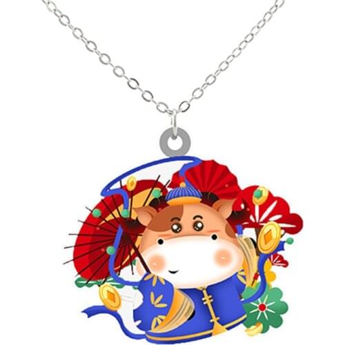 2021 Year Of the Ox Design PVC Zodiac Necklace For Women Classic Resin Pendant Chian Choker Statement Animal Jewelery Party