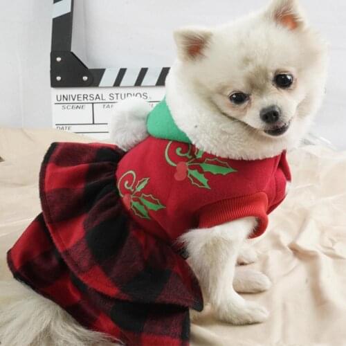 Winter Pet Clothes Plaid Pattern Cosplay Warm Pet Sleeveless Dress Coat for Christmas Print Pet Clothing For Dogs Costume Coat
