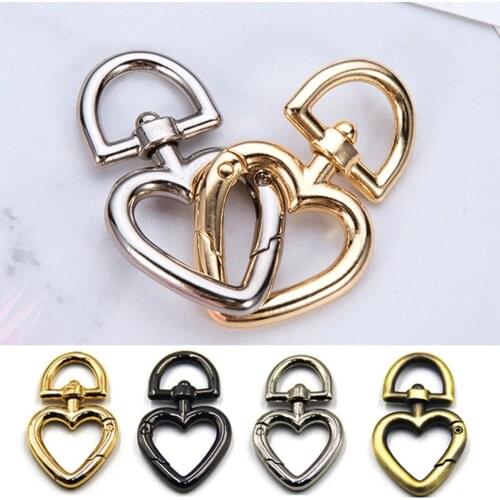 1/2Pcs Heart Zinc Alloy Plated Gate Hooks Spring Ring Buckles Purses Handbags Carabiner Bag Belt Buckle Push Snap Clasp Clips