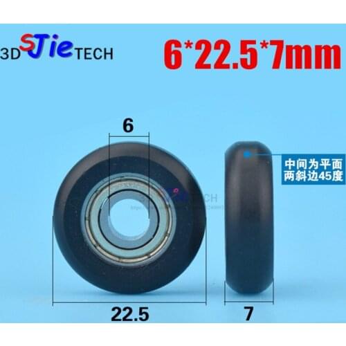 1pcs 6*22.5*7mm R nylon rubber bearing track wheel pulley for 3D printer/CNC engraving machine/EU standard 20 aluminum profile