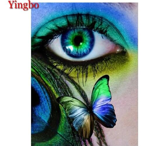 100% Full Round square 5D Diy Diamond Painting full square fantasy art woman eyes butterfly Diamond Inlay Diamond Embroidery kit