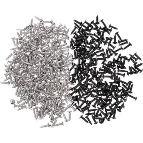 200 Piece Bass And Guitar Pickguard Mounting Screws Scratch Plate, Silver And Black