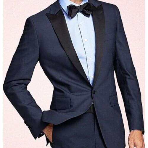 2021 Custom Fashion Handsome Dark Blue One Button Men Suits Slim Fit Groom For Wedding Dinner Party Male Clothing (Jacket+Pants)