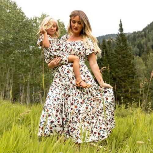 2021 New Fashion Family Matching Outfits Mother Daughter Dresses Women Girl Casual Summer Dress Mom Baby Kids Party Clothes