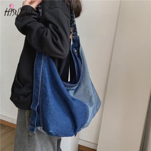 2021 Fashion Women Causal Bags Ladies Denim Handbag Large Shoulder Bags Blue Jeans Tote Mujer Bolsa Cute Designer Female Big