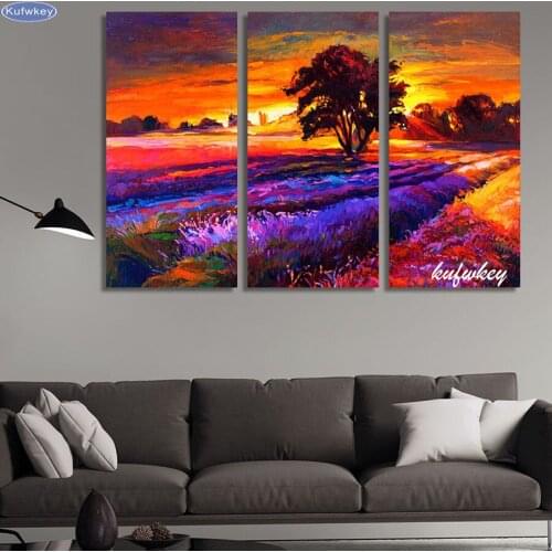 3pcs 5D diy diamond painting sunset landscape cross stitch,full diamond embroidery,diamond mosaic needlework home decor