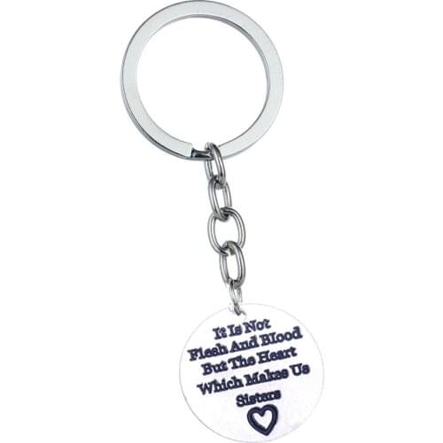 36PC It Is Not Flesh And Blood But The Heart Which Make Us Sisters Heart Keyrings Round Pendant Keychain Sister Best Friend Gift