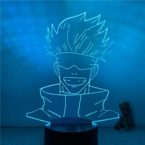 3D Nightlight Anime Jujutsu Kaisen Gojo Satoru Smiling Face Action Figure 7 Colors Touch Optical Illusion Table Lamp Gift Decor