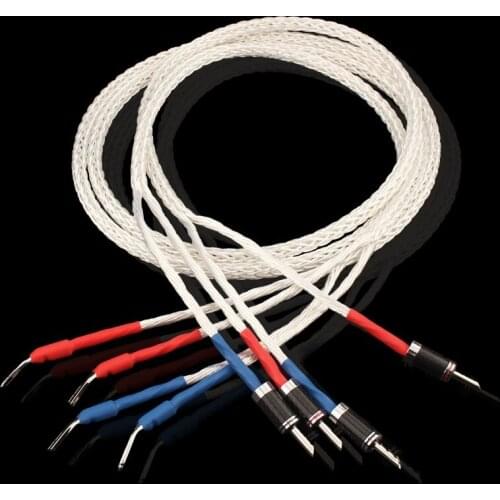 8AG Silver Plated Audio Speaker Cable Banana to Y Spade Plug Carbon Fiber Connector