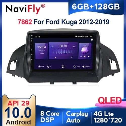 6GB+128GB Octa Core QLED 1280*720 Android 10.0 Car Radio Navigation GPS Player For Ford Kuga 2 Escape 3 2012 - 2019 No 2 Din DVD