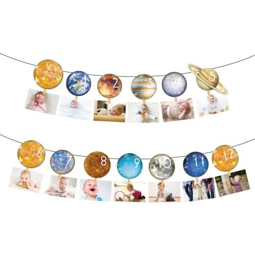 BA198 Planet Star Sky Happy Birthday Theme Party Paper Banner for Baby Shower Party One-Year-Old Bunting Flag