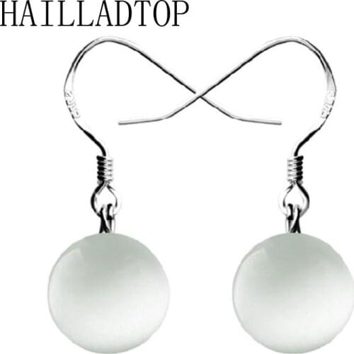 Opal Cat Eye White Stud Earrings Hanging Drop Earrings Bride Jewelry for Fashion Girl Moon Light Stone Earrings Classic Hot