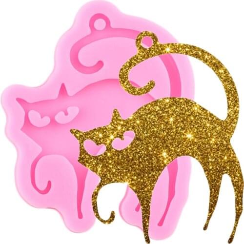 Shiny Halloween Cat Silicone Mold Epoxy Resin Craft Keychain Molds Necklace Charms Making Jewelry Handmade Polymer Clay Mould