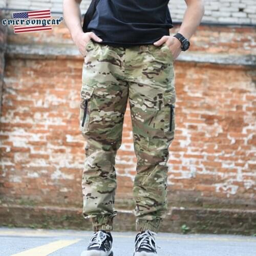 Emersongear Mens Pants Camo Trousers Tactical Ankle Banded Pants Multicam Hiking Hunting Jogger Pants Military Black Color Zip
