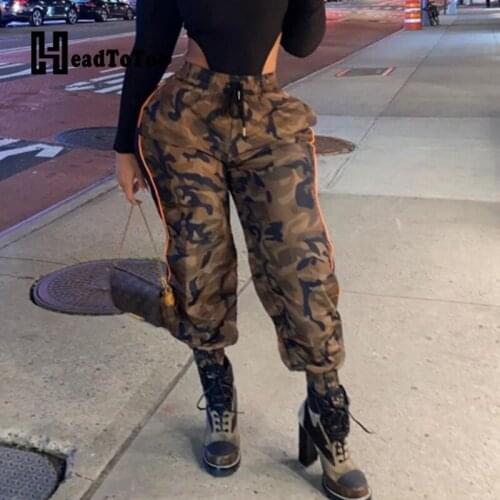 Camouflage Print Drawstring Safari Pants Women Loose Pleated Woman Pants