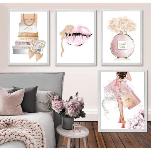 Cosmetics shop decorative wall art modern fashion pink lips perfume bag high heels diamond painting art mural rhinestone embroid