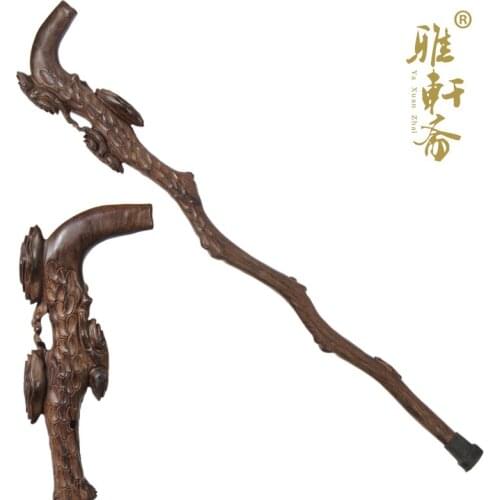 Old mahogany cane wood stick old wooden crutch elderly ebony Ganoderma crutch