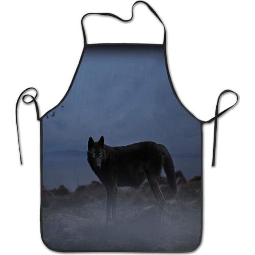 Design Kitchen Apron for Women Men - Creative Bib BBQ Barbecue Cooking Gardening Through The Mist Wolf