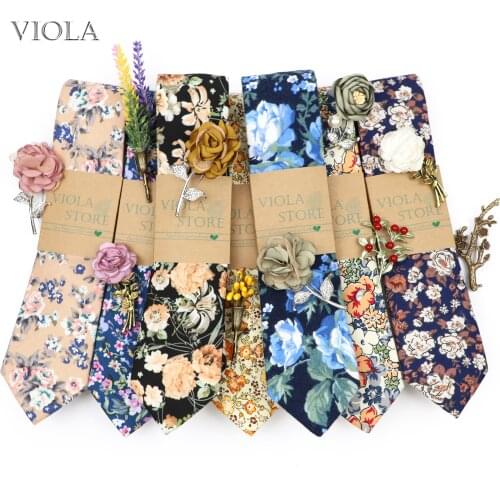Gentleman Floral Necktie Brooch Set Men Cotton 6.5cm Tie Flower Pin Wedding Party Groom Suit Tuxedo Gift Cravat Shirt Accessory