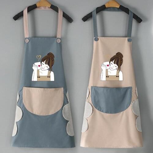 2021 Cartoon Girl Printed Kitchen Aprons for Women Linen Home Cooking Baking Waist Bib Pinafore Household Cleaning Tools 70*69cm