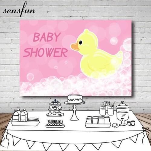 Baby Shower Newborn Backdrop For Photo Studio Pink Theme Little Yellow Duck Bubble Photography Backgrounds Customized 7x5FT