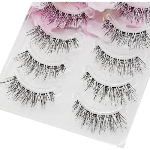HBZGTLAD 5pair Invisible Band Transparent 3D Mink Fur Lashes Natural Long Wispy False Eyelashes