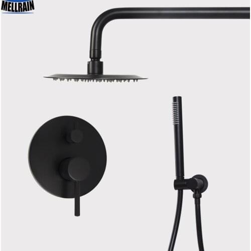 Quality Brass Black Bathroom Shower Set Wall Or Ceiling Mount 8/10/12 Inch Ultrathin Rain Shower Head Bath Faucet PVC Hose