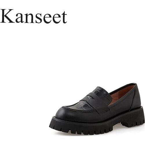 Kanseet 2021 New Arrival Womens Pumps Spring Autumn White Black Genuine Leather Round Toe Mid Heels Handmade High Quality Shoes