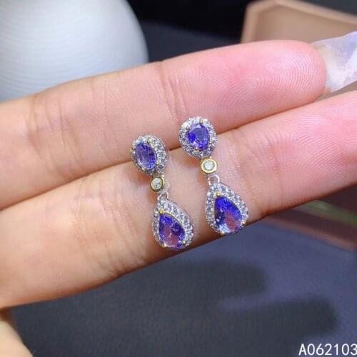 KJJEAXCMY 925 sterling silver inlaid natural Tanzanite Girl elegant popular classic water drop gem earring ear stud support dete