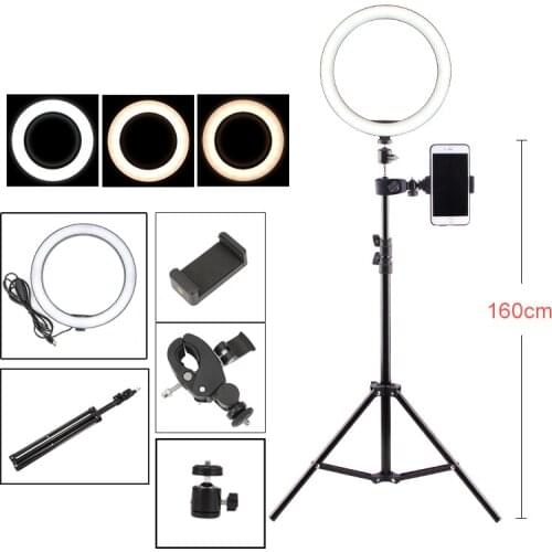 10inch 26cm Photography Dimmable Ring Light Makeup Selfie LED Fill Light 2700-5500k Lamp With Phone Holder 160cm Tripod USB Plug