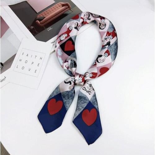 Yishine 70*70cm 4 Colors Square Scarf Feel Silk Head-Neck Small Tie Women Satin Sweet Pattern Multifunctional Handkerchief