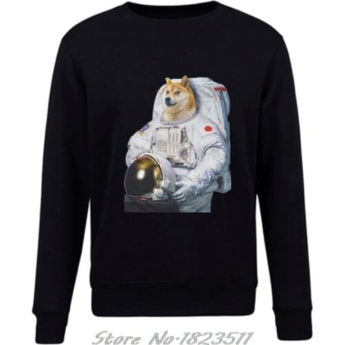 Men Fleece pullover Hoodie Hipster Doge Dog Astronaut Funny Meme Hipster Sweatshirt Casual Tops Jacket Harajuku Streetwear