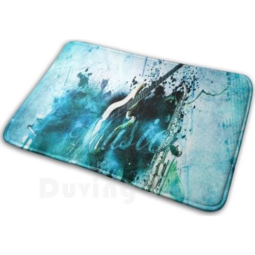 Music Soft Non-Slip Mat Rug 1253 Carpet Cushion Music Guitar Piano Sax Blue Saxophone Note Microphone Task Black