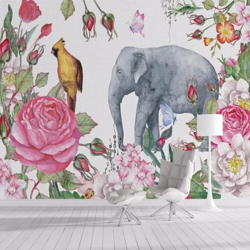 Custom Any Size Mural Wallpaper Hand Painted Floral Elephant Background Wall Paper Mural Living Room Bedroom Papel De Parede 3 D