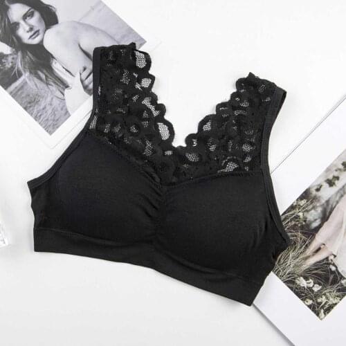 New Lingerie Lace Solid Color Cross Comfortable Breathable Side Buckle Without Rims Gathered Sports Underwear Sleep Bra