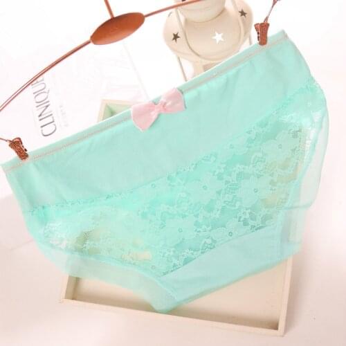 Candy color low waist women underwear cute bow net yarn hollow cotton womens briefs girls panties Student style Pretty hs09