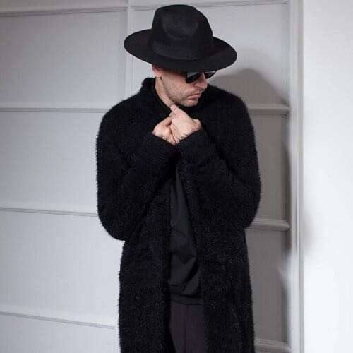 European and American autumn and winter new wild black cardigan mid-length mohair sweater sweater hip-hop street tide mens clot