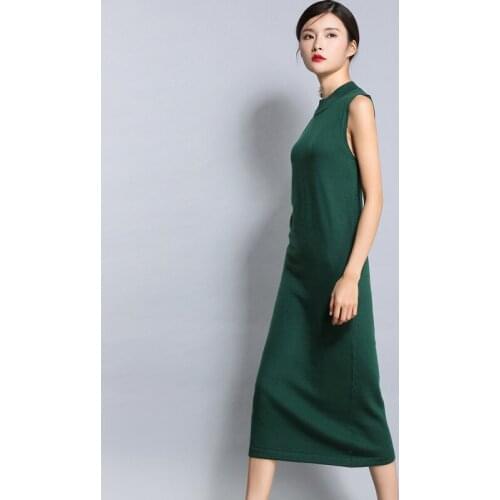 Autumn Women Long Dress Pullover Sleeveless Tank Sweater Female Straight Vest Knitted Sweater Slim Robe Spring Female Clothes