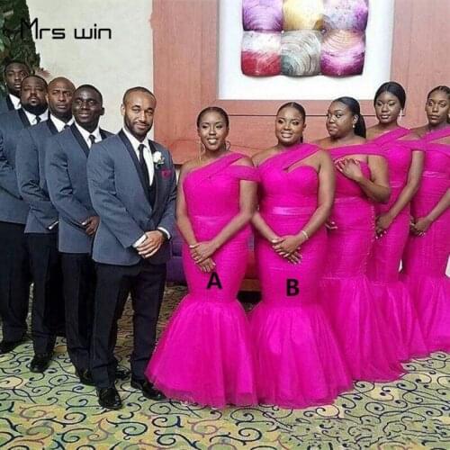 Mrs win Bridesmaid Dresses Plus Size One Shoulder Vestido Madrinha Elegant Long Women Wedding Party Dress Mermaid HR067
