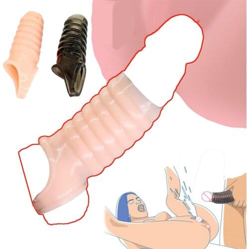 Penis Condom Extender Cockring Delay Ejaculation Reusable Dick Sleeve Glans Cover Enlargement Sex Toys For Men Chastity Sex Shop