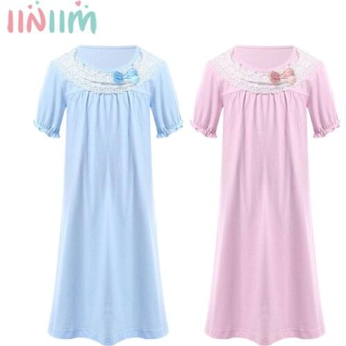 Pink 4-12 Yrs Short Sleeves Cotton Childrens Home Wear Nightdress Girl Kids Pajamas Summer Princess Nightgown Sleepwear Pajamas