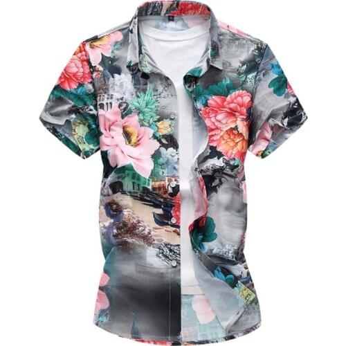 Elegant Men Clothing Summer Casual Mens Shirts Plus Size Short Sleeve Floral Shirt 5XL 6XL 7XL Hawaiian Shirt Men