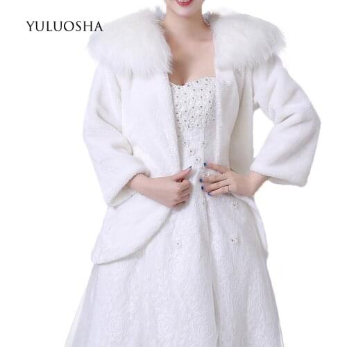 YULUOSHA Wool Shawl Bride Warm Wedding Dress Small Coat Long Sleeve Imitation Rabbit Fur Cardigan Shawl Faux Fur Bridal Cape