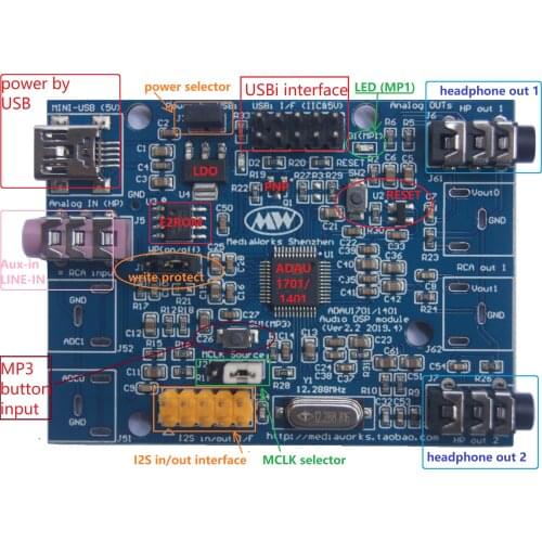 SIGMADSP ADAU1701 DSP Tuning Module (ADAV1401A Compatible)