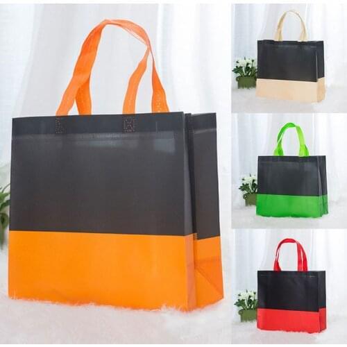 1PC Non-Woven Fabric Reusable Grocery Bag Tote Large Capacity Storage Handbag Color Block