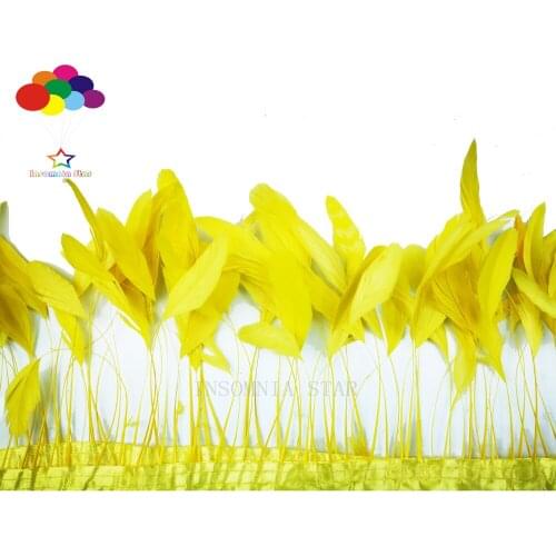 Yellow 1 Meter Stripped Cocktails Eyelash Feathers Rooster Feathers 15-20cm/6-8 Inch DIY Carnival Feathers for Crafts