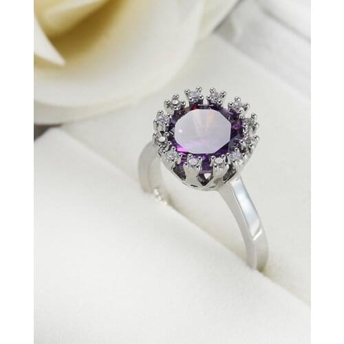 2019 Shinning Purple Crystal 925 sterling silver Ring Jewelry From Austria CZ for women bague luxury flower jewelry