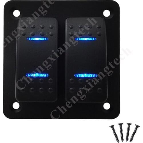 2 Gang Aluminum Blue Led Rocker Toggle Switch Panel 5Pins On Off Pre-Wired Waterproof Stickers Set for 12V/24V Car Marine Boat