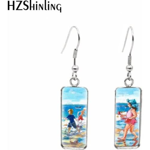2020 New Childhood Memories Illustration Earring Childrens Garden Rectangular Hook Earrings Glass Dome Jewelry Handmade